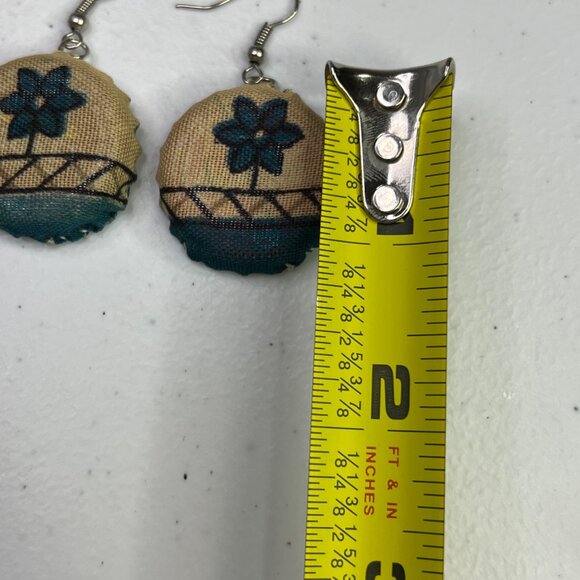 Handcrafted Round Fabric Earrings With Floral Pattern & Hook Backings - Picture 6 of 9